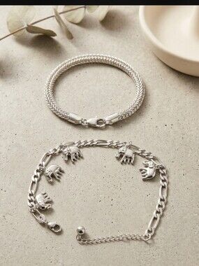 Silver Elephant Charm Ankle Bracelet and Wrist Silver  Bracelet